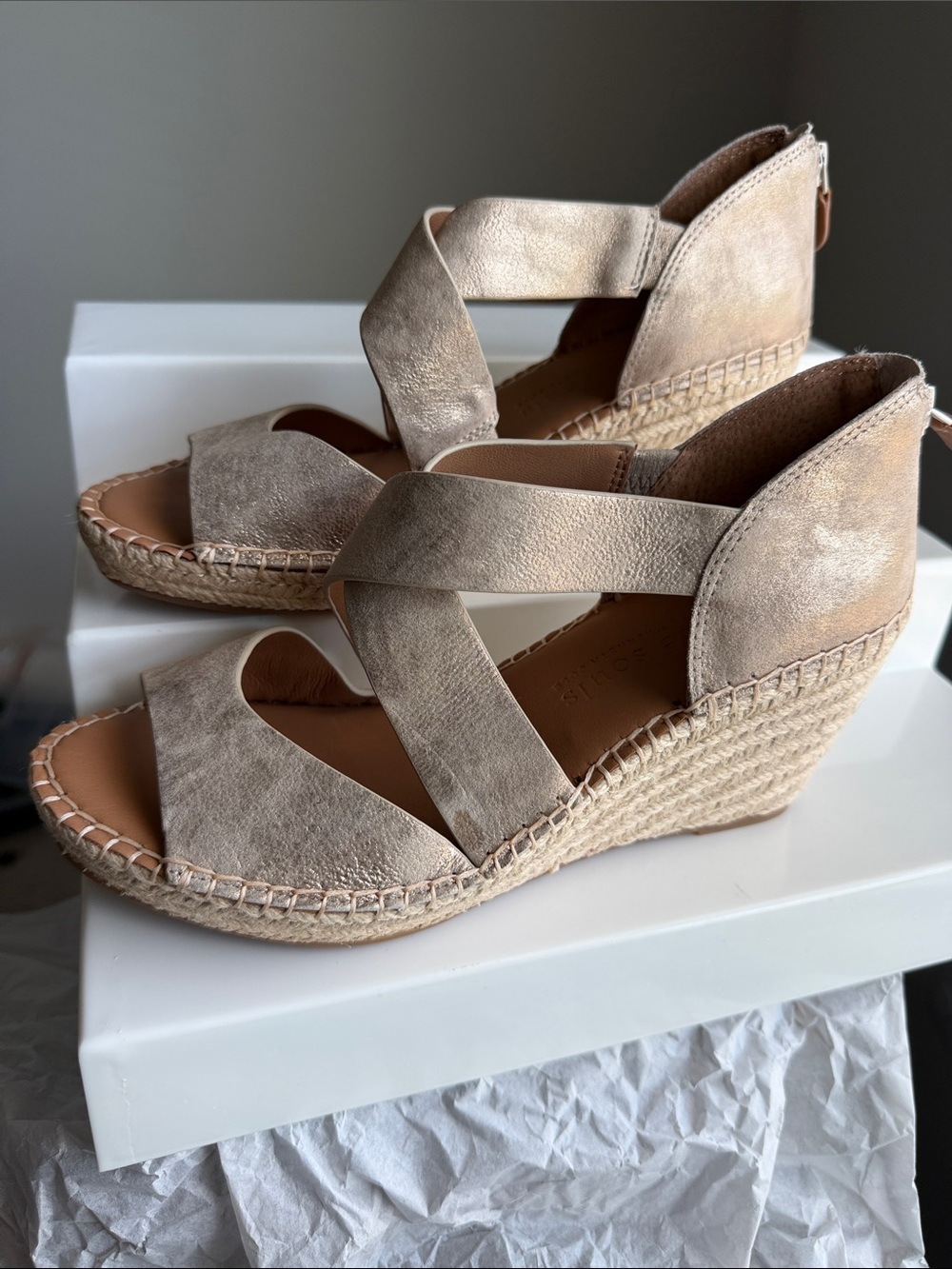 gentle souls Taupe Espadrille Wedge Sandals